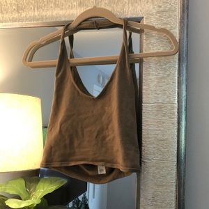 Army green express halter crop tank top